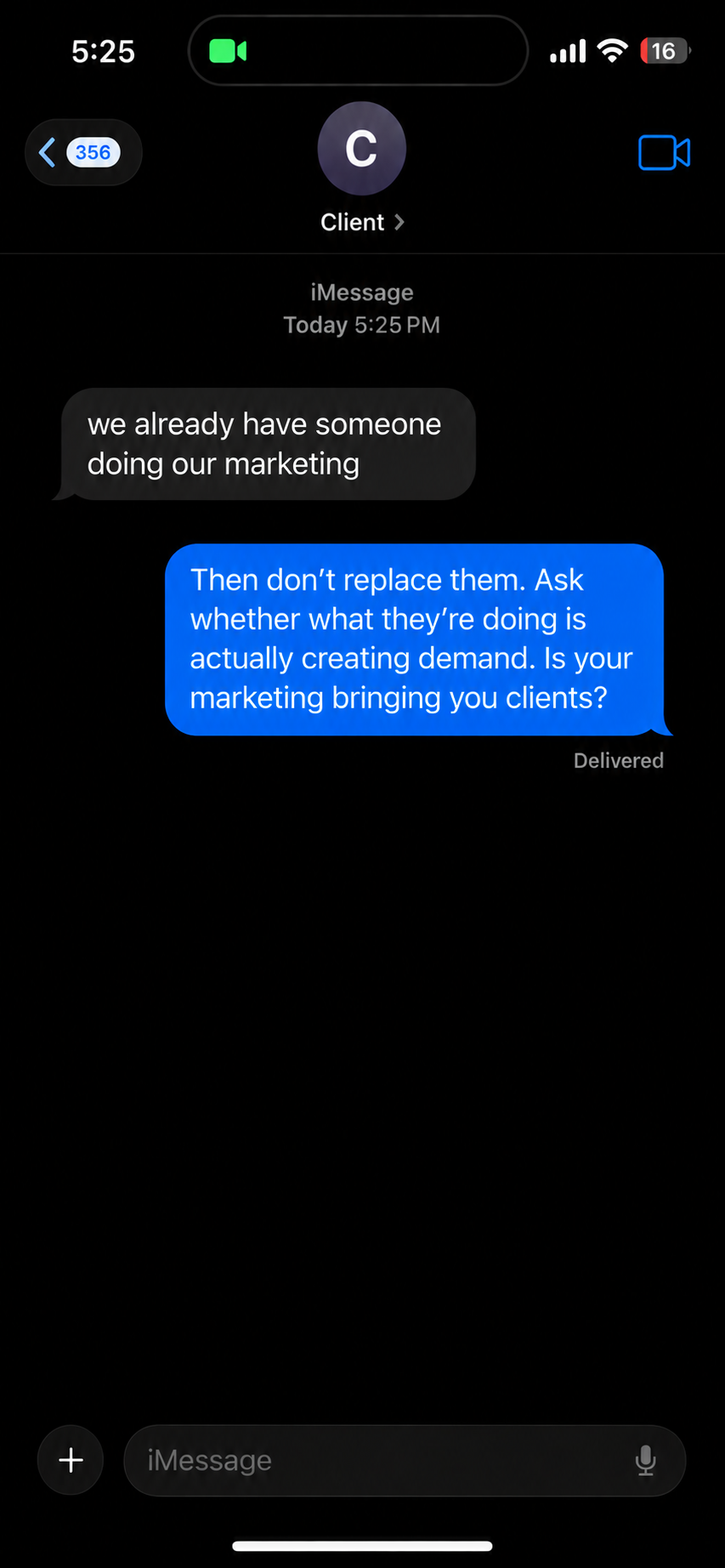 Text message conversation ad example
